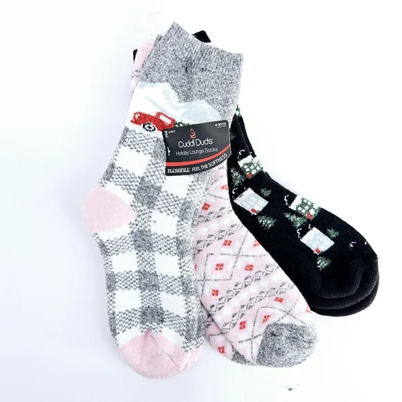 Cuddl Duds 3 pair Holiday Lounge Socks Cushy and Toasty Warm NWT - Picture 1 of 3